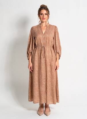 Rochie lungă mâneci lungi mâneci lungi maro TRAMONTANA femeie