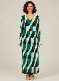 Rochie lungă imprimeu fantezie mâneci lungi verde STREET ONE femeie