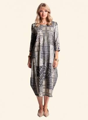 Rochie midi mâneci 3/4 mâneci 3/4 gri FIFILLES femeie