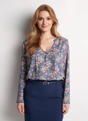 Tricou imprimeu fantezie mâneci lungi albastru LA FIANCÉE femeie