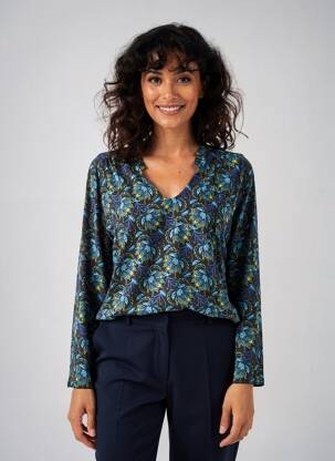Tricou imprimeu fantezie mâneci lungi albastru LA FIANCÉE femeie