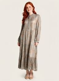 Rochie lungă imprimeu fantezie mâneci lungi gri LAST QUEEN femeie
