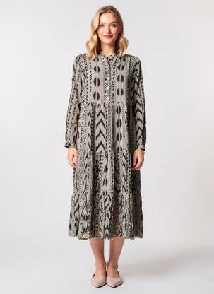 Rochie midi imprimeu fantezie mâneci lungi gri LAST QUEEN femeie