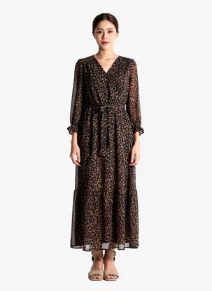 Rochie midi croială fluidă mâneci lungi negru EMMA ELLA femeie