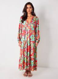 Rochie lungă mâneci lungi mâneci lungi roșu BANDITAS FROM MARSEILLE femeie