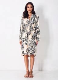 Rochie midi imprimeu fantezie mâneci lungi bej AKOZ DE TOI femeie