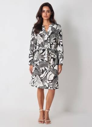 Rochie midi imprimeu fantezie mâneci lungi negru AKOZ DE TOI femeie