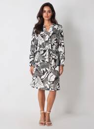 Rochie midi imprimeu fantezie mâneci lungi negru AKOZ DE TOI femeie