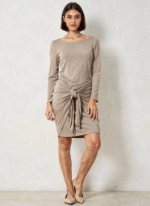 Rochie midi mâneci lungi mâneci lungi bej RALPH LAUREN femeie