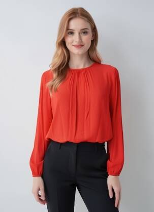 Bluză guler rotund mâneci lungi roșu TOMMY HILFIGER femeie