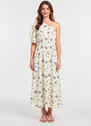 Rochie lungă croială evazată mâneci scurte bej RALPH LAUREN femeie