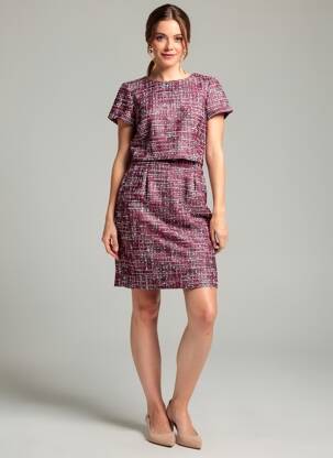 Rochie midi imprimeu fantezie mâneci scurte violet BROOKS BROTHERS femeie