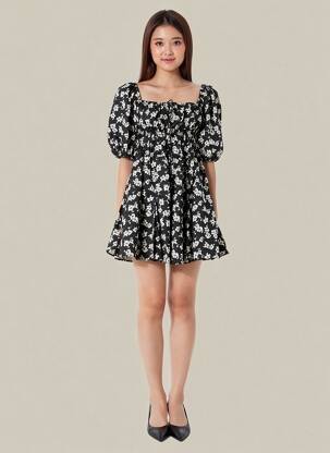 Rochie scurtă croială evazată mâneci scurte negru RALPH LAUREN femeie