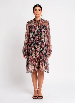 Rochie midi croială fluidă mâneci lungi negru COMPTOIR DES COTONNIERS femeie