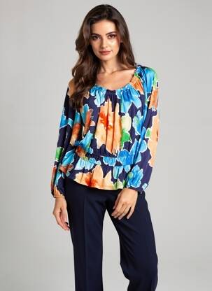Bluză imprimeu fantezie mâneci lungi albastru RALPH LAUREN femeie