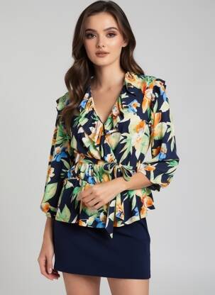 Bluză imprimeu fantezie mâneci lungi albastru RALPH LAUREN femeie