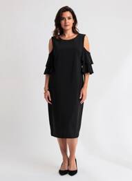 Rochie midi țesătură crep mâneci scurte negru JOSEPH RIBKOFF femeie