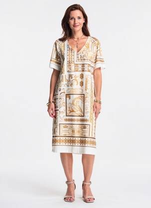 Rochie midi țesătură crep mâneci scurte bej LESLIE femeie