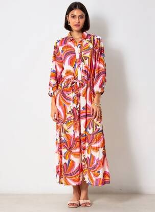 Rochie lungă croială fluidă mâneci 3/4 portocalie YESS. femeie