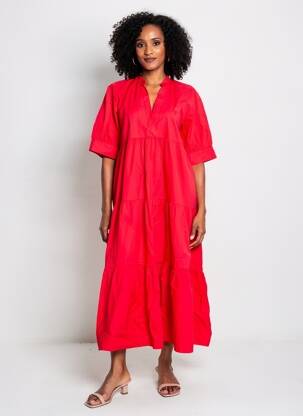 Rochie midi mâneci scurte mâneci scurte roșu LOLA CASADEMUNT femeie