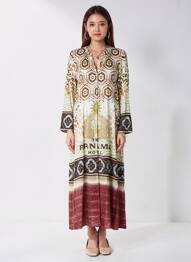 Rochie lungă mâneci lungi mâneci lungi maro GRACE femeie