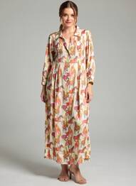 Rochie lungă imprimeu fantezie mâneci 3/4 portocaliu YESS. femeie