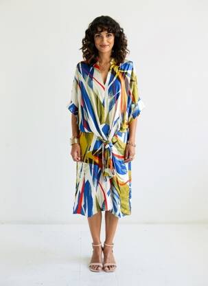 Rochie midi croială fluidă mâneci scurte albastru LOLA CASADEMUNT femeie