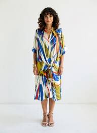 Rochie midi croială fluidă mâneci scurte albastru LOLA CASADEMUNT femeie