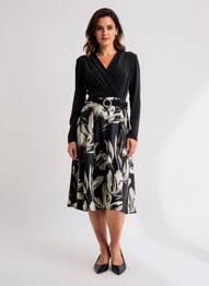 Rochie midi imprimeu floral mâneci lungi negru JOSEPH RIBKOFF femeie