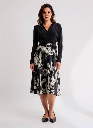 Rochie midi imprimeu floral mâneci lungi negru JOSEPH RIBKOFF femeie