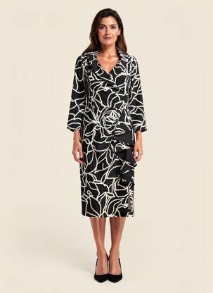 Rochie midi imprimeu fantezie mâneci lungi negru JOSEPH RIBKOFF femeie