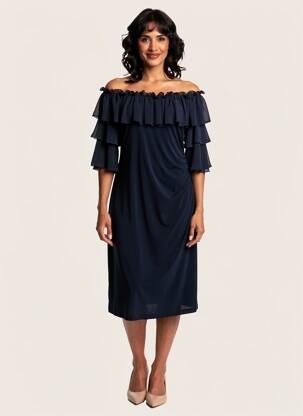 Rochie midi țesătură crep mâneci scurte albastru JOSEPH RIBKOFF femeie