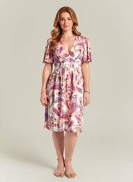 Rochie midi imprimeu fantezie mâneci scurte roz IN APRIL 1986 femeie