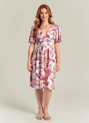 Rochie midi imprimeu fantezie mâneci scurte roz IN APRIL 1986 femeie
