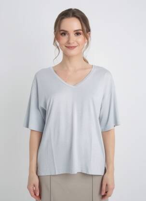Tricou guler în v mâneci scurte gri JUVIA femeie