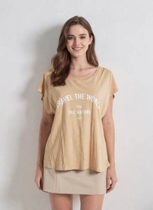 Tricou croială dreaptă mâneci scurte bej JUVIA femeie