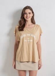 Tricou croială dreaptă mâneci scurte bej JUVIA femeie