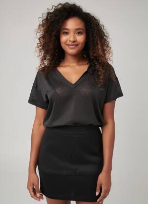 Tricou croială dreaptă mâneci scurte negru JARDIN PRIVÉ femeie