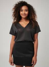 Tricou croială dreaptă mâneci scurte negru JARDIN PRIVÉ femeie