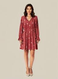Rochie scurtă croială evazată mâneci lungi maro GRACE & MILA femeie
