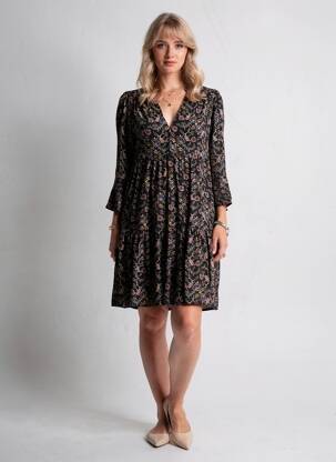 Rochie midi croială fluidă mâneci lungi negru GRACE & MILA femeie