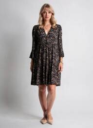 Rochie midi croială fluidă mâneci lungi negru GRACE & MILA femeie