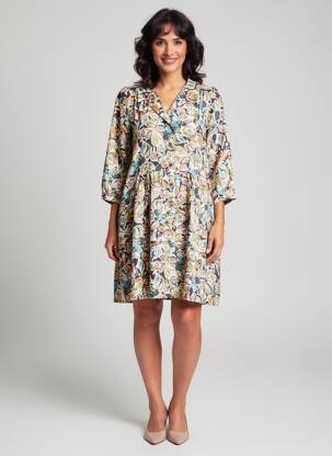 Rochie scurtă croială evazată mâneci lungi albastru PAKO LITTO femeie