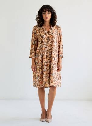 Rochie scurtă croială evazată mâneci lungi maro PAKO LITTO femeie