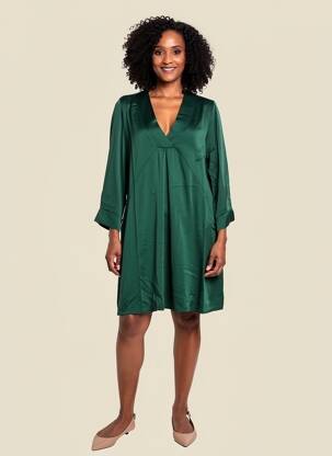 Rochie scurtă croială evazată mâneci lungi verde PAKO LITTO femeie