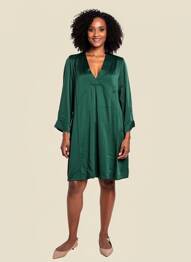 Rochie scurtă croială evazată mâneci lungi verde PAKO LITTO femeie