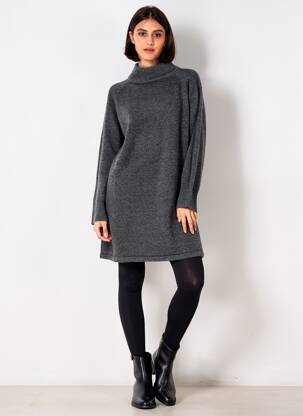 Rochie pulover guler col înalt mâneci lungi gri GRACE & MILA femeie