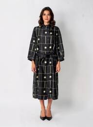 Rochie midi imprimeu fantezie mâneci lungi negru SOEUR femeie