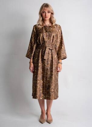 Rochie midi imprimeu fantezie mâneci lungi maro SOEUR femeie