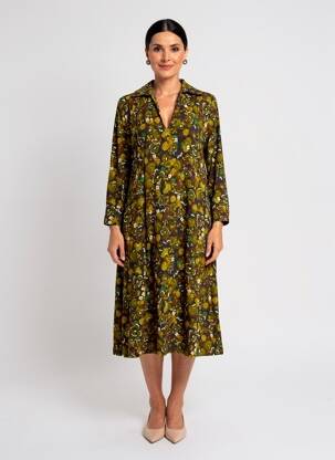 Rochie midi imprimeu fantezie mâneci lungi verde SIYU femeie